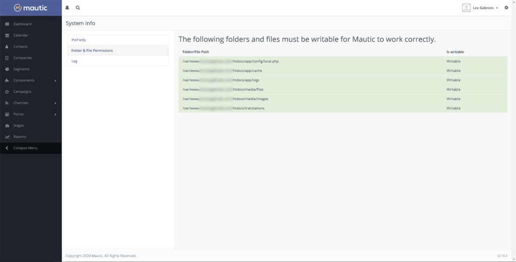 Mautic Folder Permissions