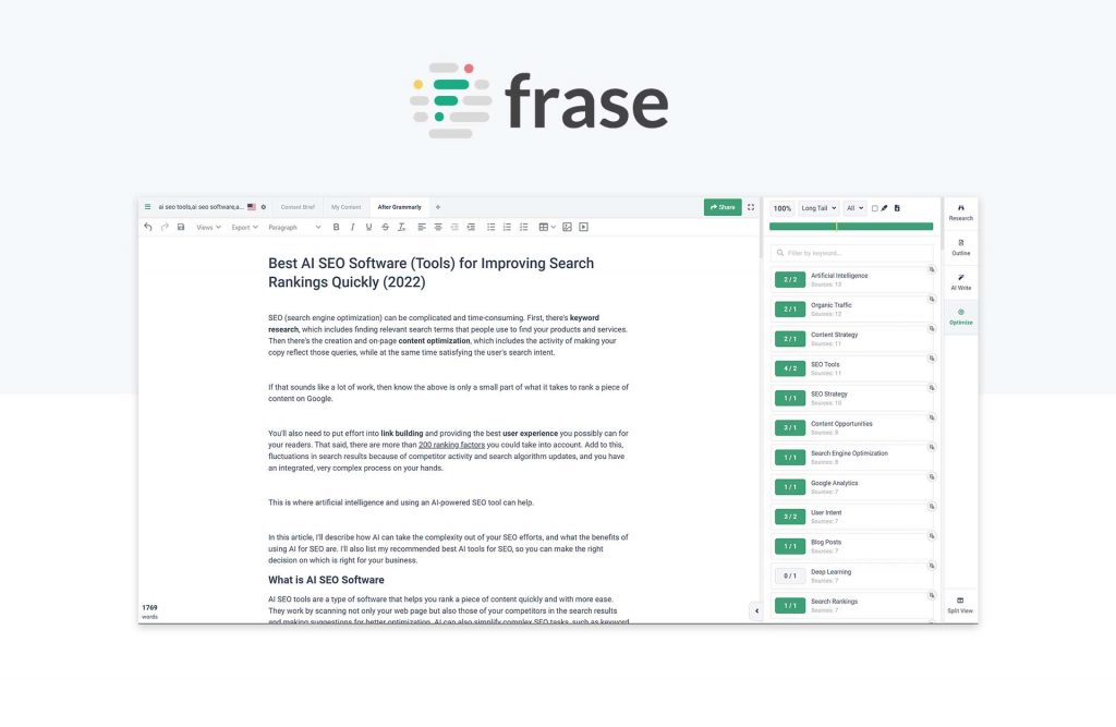 Frase.io - AI SEO software for Content Optimization