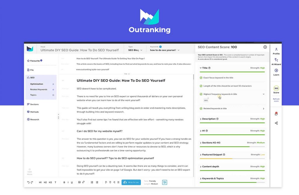 Outranking.io - AI  SEO Tools for creating an effective content strategy.