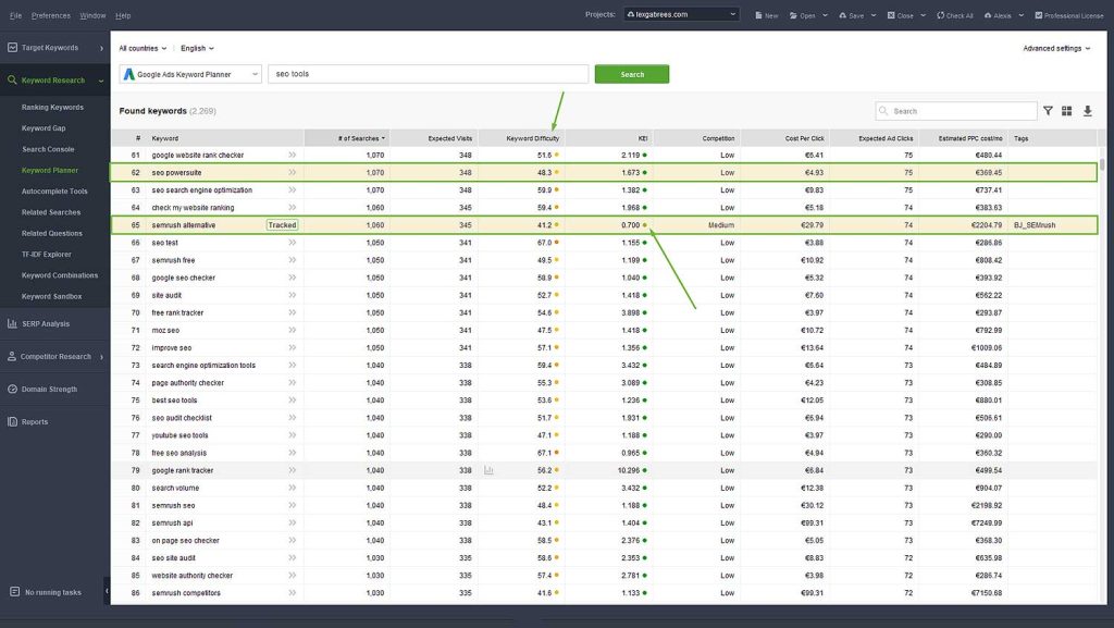 SEO Powersuite - Rank Tracker - Keyword Research Tool