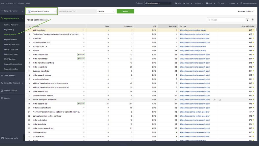 SEO Powersuite - Rank Tracker - Google Search Console Integration