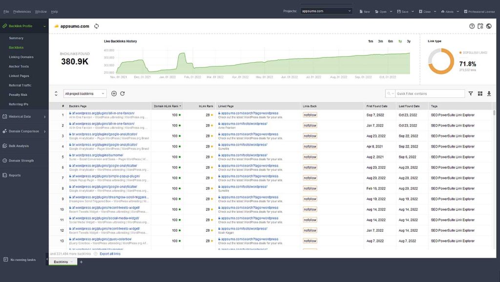 SEO Powersuite - SEO Spyglass - Backlink Checker